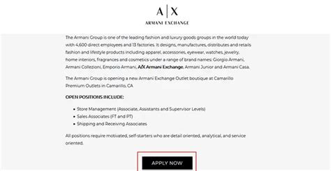 armani exchange job application|giorgio armani careers uk.